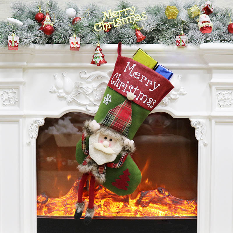 (1PCS Santa Claus) 45cm Luxury Christmas Stocking Deluxe Knit Gnomes Plush Santa Doll Xmas Sock Large Christmas Stocking Sock