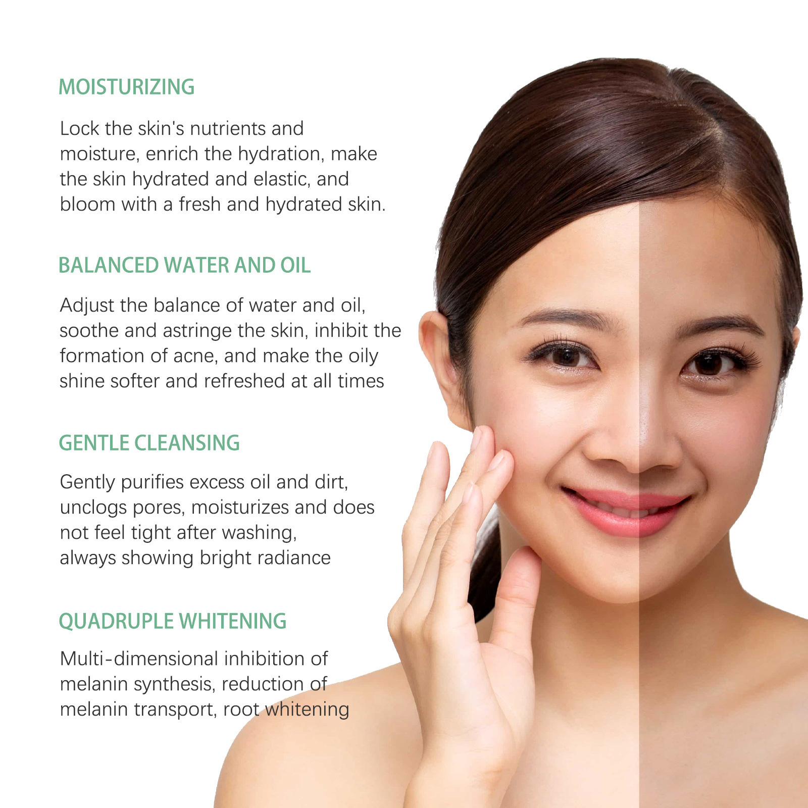 Facial Cleanser Whitening Face Wash Brightening Deep Cleaning Moisturizing Freckle Lighten Dark Spot Melanin Remove Blackhead Acne Dirt Shrink Pore