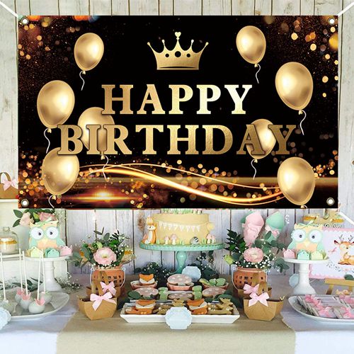 Happy Birthday Backdrop Banner Sign Poster Large Fabric Glitter Balloon Fireworks Sign Birthday Photo Backdrop Background for Birthday Party Decoration