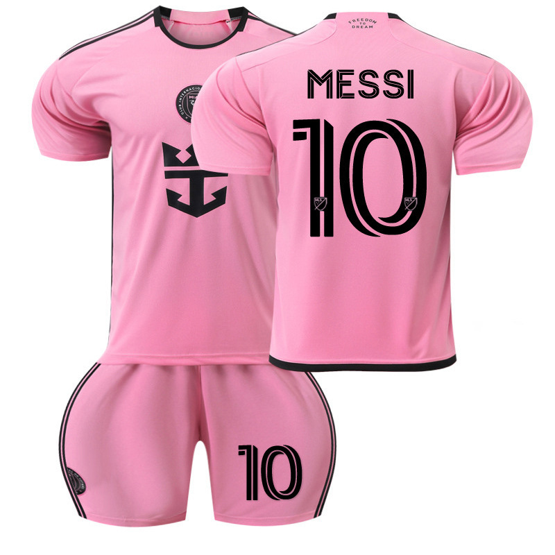 (Kids 2~3 Years) Football Kit for Kid and Adult 2024 2025 Season Miami Home No. 10 Messi  Soccer Jersey Tracksuit Football Training Shirts Shorts and Socks Set