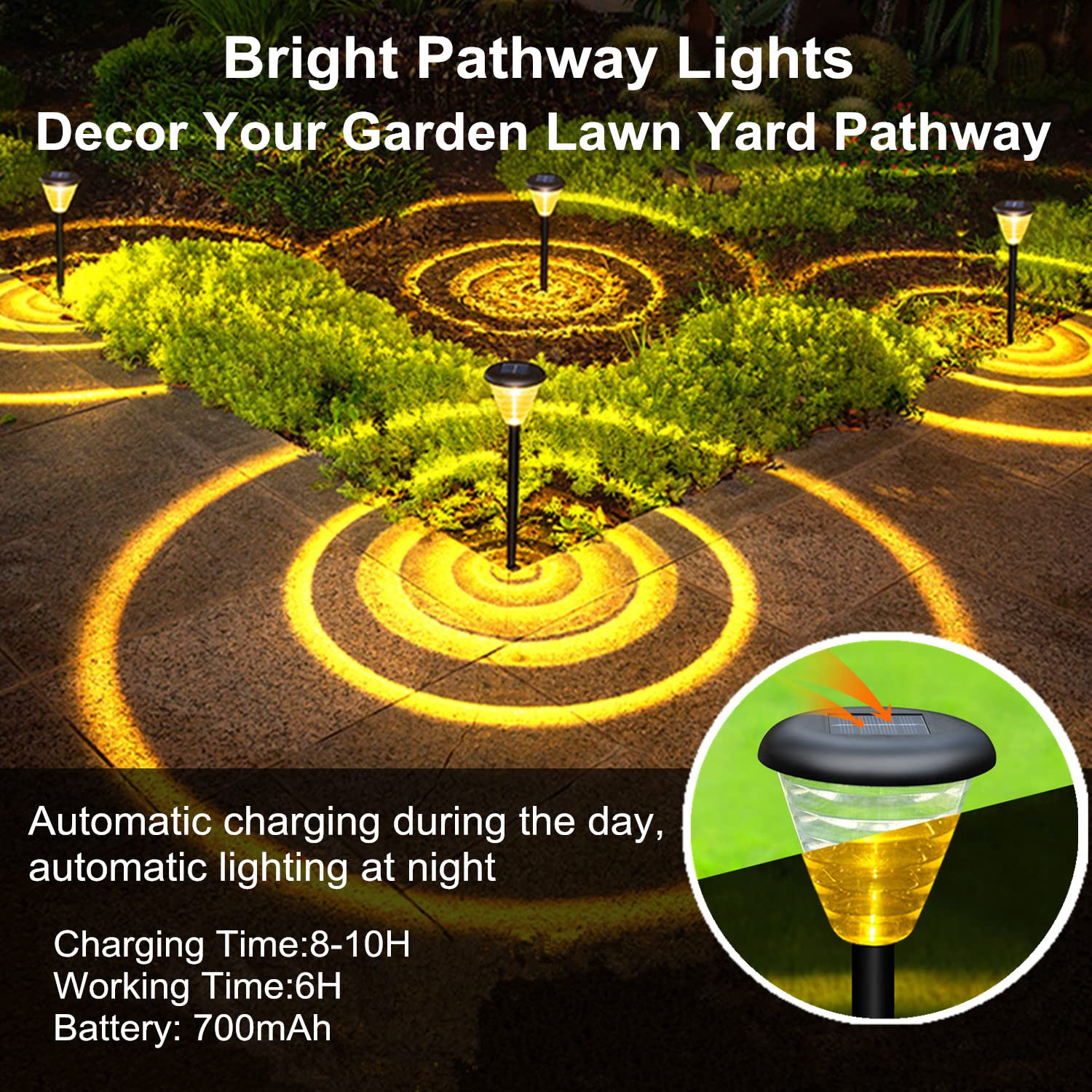 2pcs Solar Outdoor Lights Landscape Waterproof Spotlights Smart Light Sensing for Garden Pathway Walkway Yard