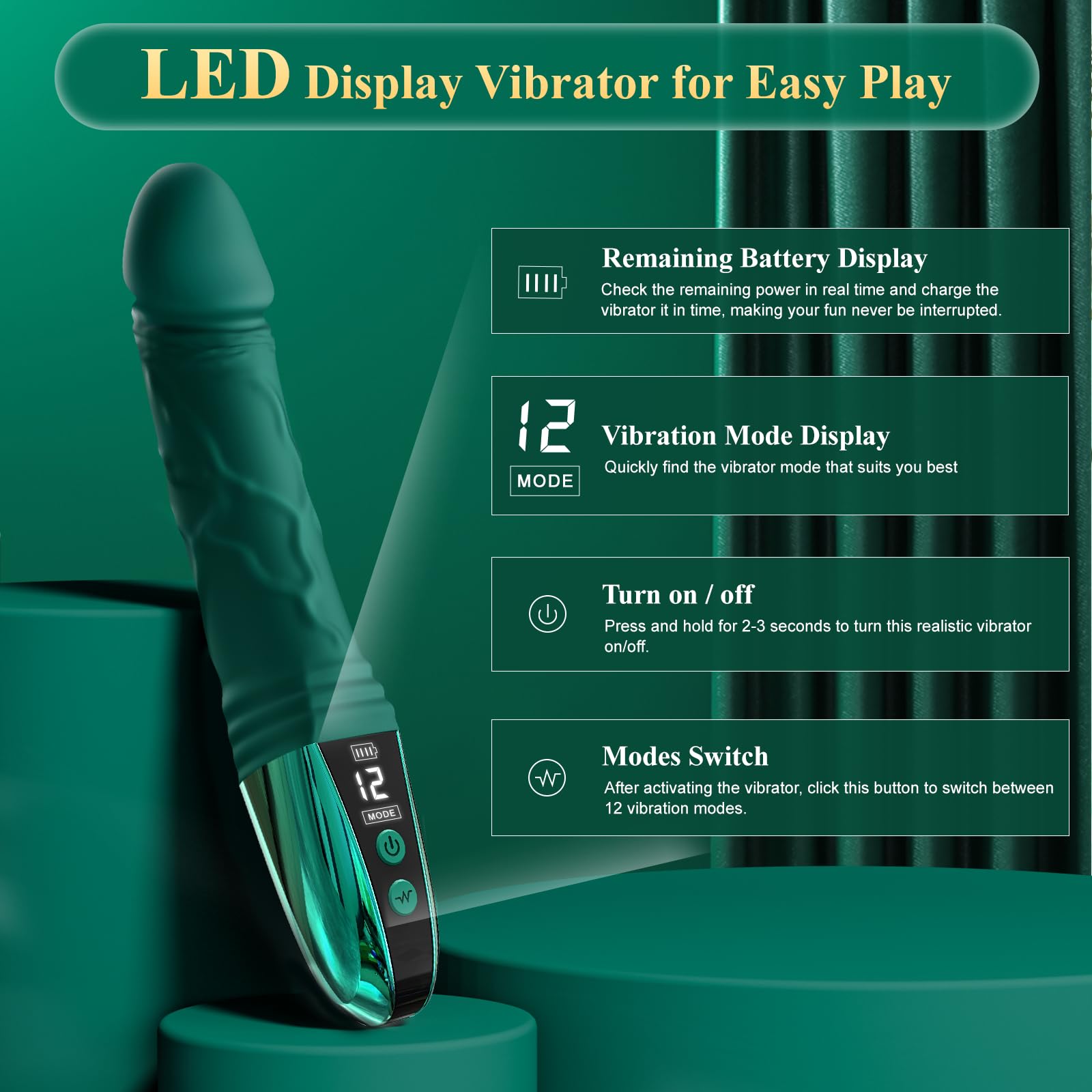 Realistic Vibrator Dildo Sex Toy Anal Dildos Adult Toys with LED Display for Women G Spot Stimulation Vibrating Dildo Anal Vibrators Couples Men Women