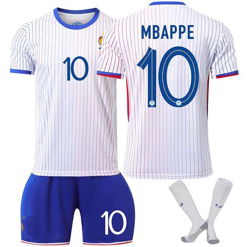 (Kids 2~3 Years) Football Kit for Kids 2024 France Away Euro 2024 Jersey Kit with No.10 Mbappe Football Jersey Set Soccer Shirts Football Training Tracksuit Activewear