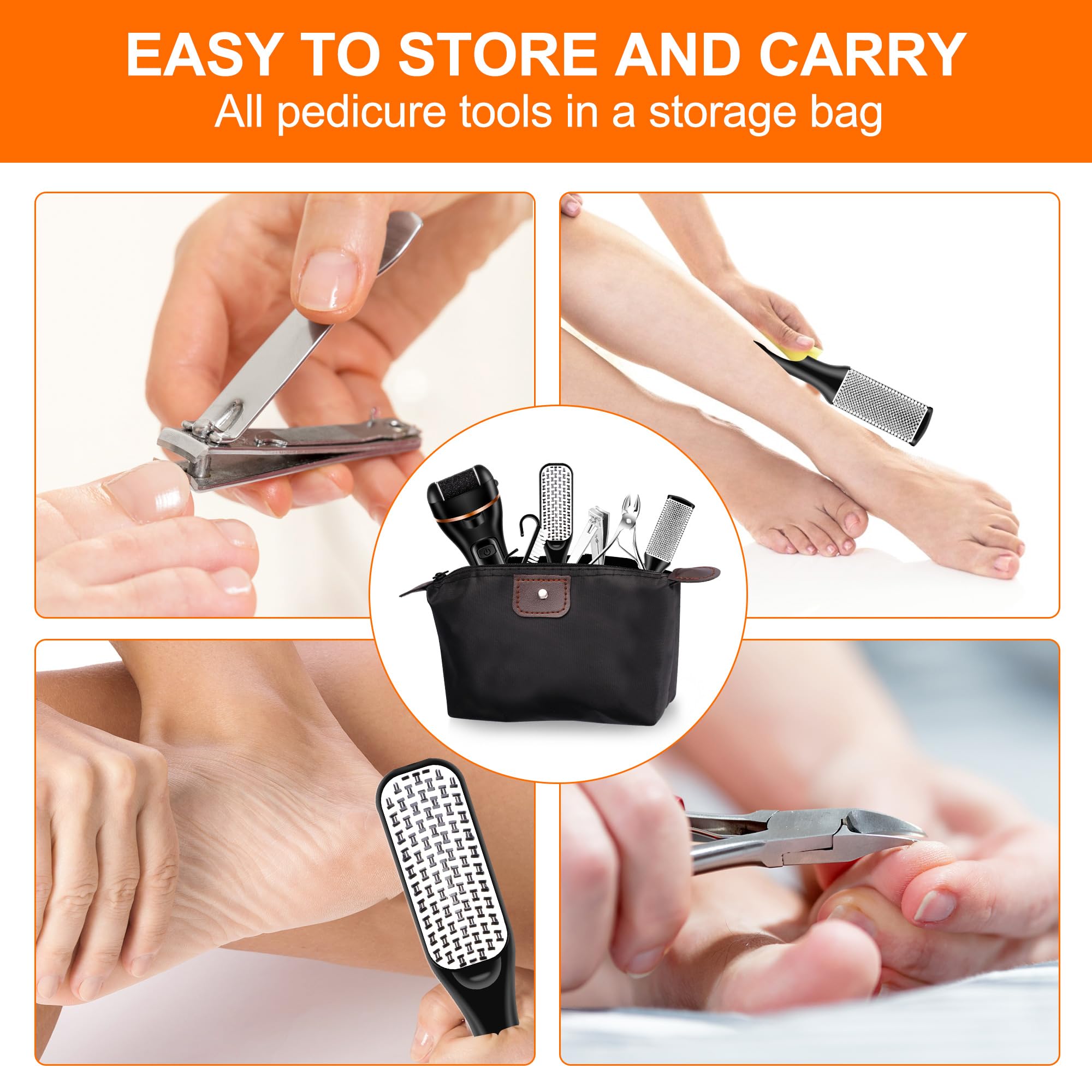 (Black) Hard Skin Remover Foot File Electric Ratukall Rechargeable Dry Skin Remover for Feet Professional Pedicure Tools Foot Scrubber Care Kit with Storage Bag for Dead Skin Cracked Corn Heels Calluses