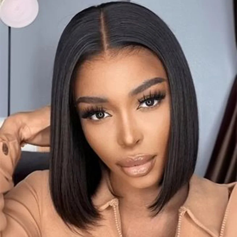 (4x4 8inches) Short BOB Wig T Part Side Part Bob Wigs Lace Frontal Cuticle Aligned Pre Plucked Brazilian Human Hair for Black Women