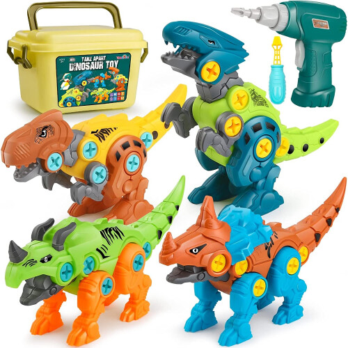 Take Apart Dinosaur Toys for Kids with Storage Box Electric Drill, DIY Construction Buil