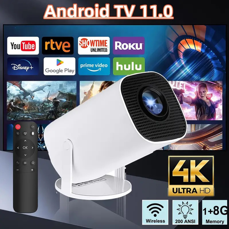 (White) Smart Projector Support 4K HD Wifi Projector Android WIFI BT 1080P Auto Keystone Home Cinema Beam Outdoor Portable Projectors