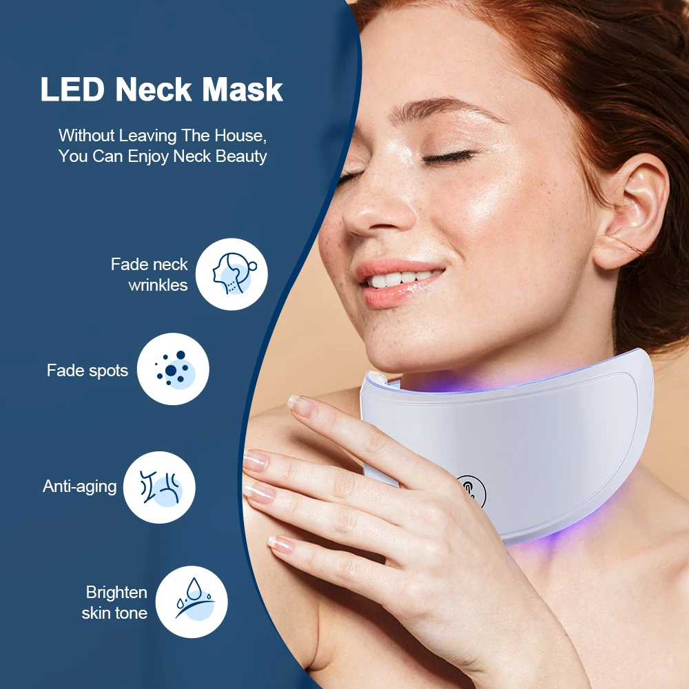 Neck LED Mask 7 Colors Photon Neck Beauty Mask Neck Wrinkle Remover Skin Rejuvenation Tightening Brightening Lifting Device Anti Wrinkle Skin Care