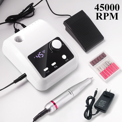 (White) 45000 RPM Electric Nail Drill Machine for Nails Electric File HD Display Metal Manicure Pen Professional nail lathe Sander