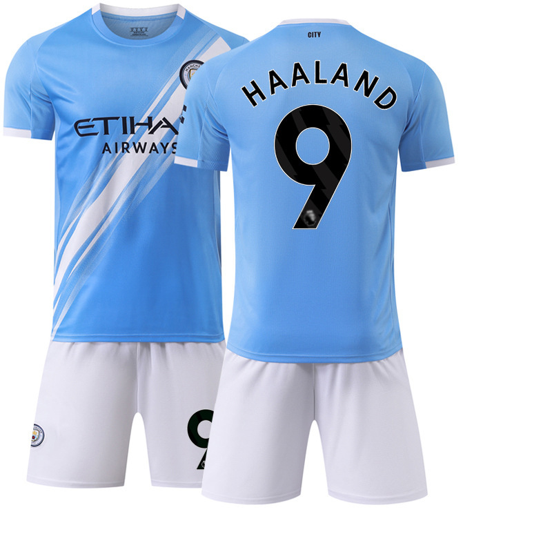 (Kids 16) 2025 2026 Manchester City Home No.9 Haaland Kids Football Kit with Tops Shorts Socks Sport Training Shirt Kits Boys Soccer Jersey Teens Uniform Activewear