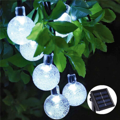 (White) 50 LED Crystal ball Solar Lamp Power String Fairy Lights Garden Outdoor