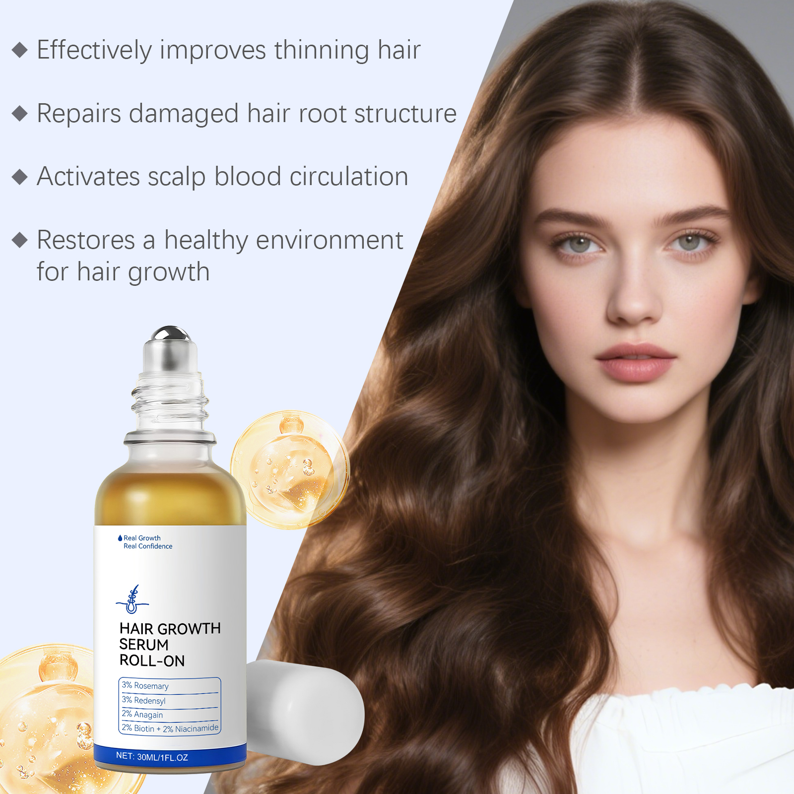 Moisturizing Hair Care Roller Ball Essence Gently Nourishes Scalp, Roller Ball Design for Shiny & Smooth Hair Care ﻿
