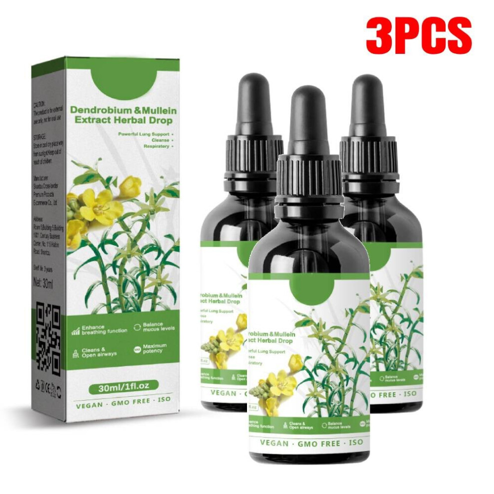 3pcs Dendrobium Mullein Extract - Powerful Lung Cleanse Respiratory Herbal Drops  for Lung Support Immunity