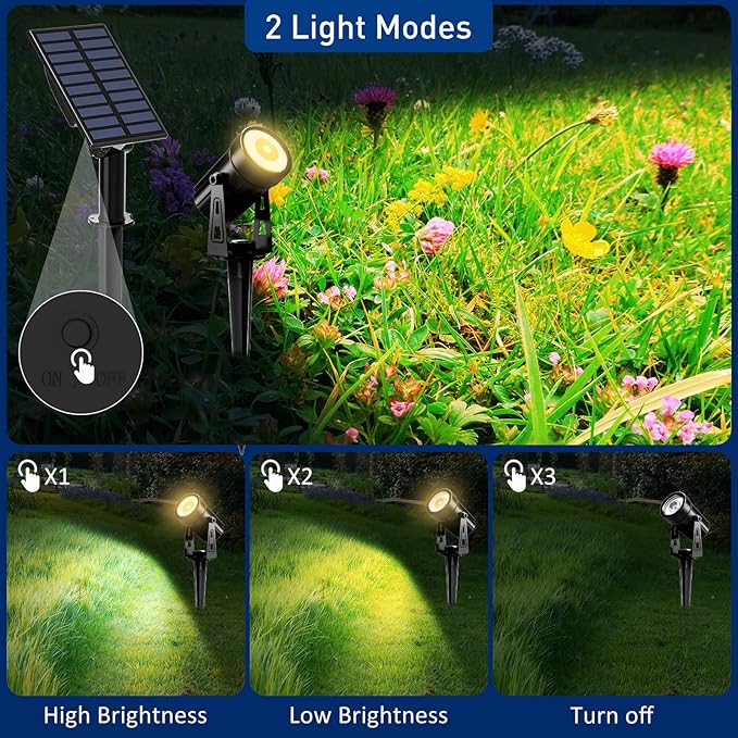 Solar Garden Spot Lights LED Lights Easy Install Waterproof 2 Model Warm White