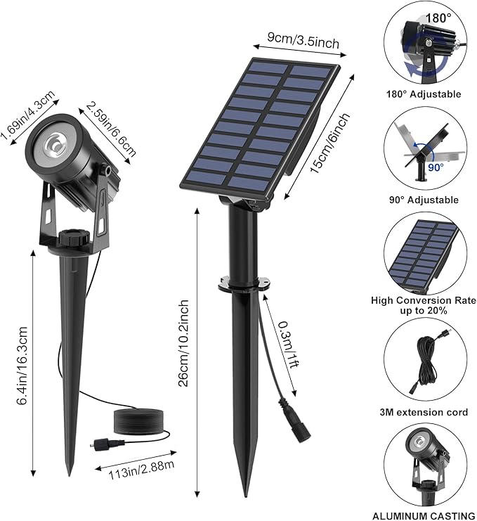 Solar Garden Spot Lights LED Lights Easy Install Waterproof 2 Model Warm White