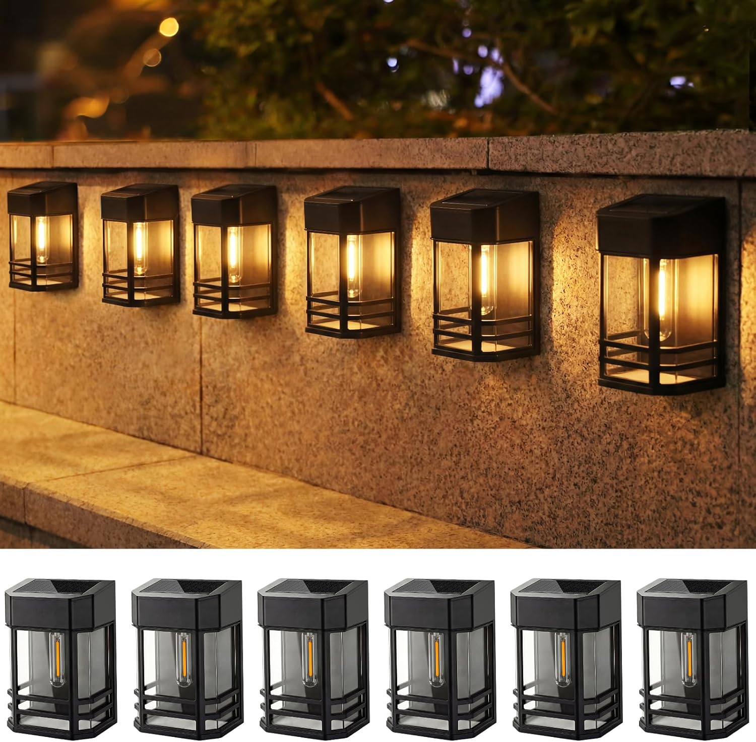 (4 pcs) Solar Fence Lights Outdoor Garden 6 Packs LED Retro Solar Wall Lights Outdoor Waterproof Auto On Off Fence Lights Solar Powered for Patio Decking Gate Yard 