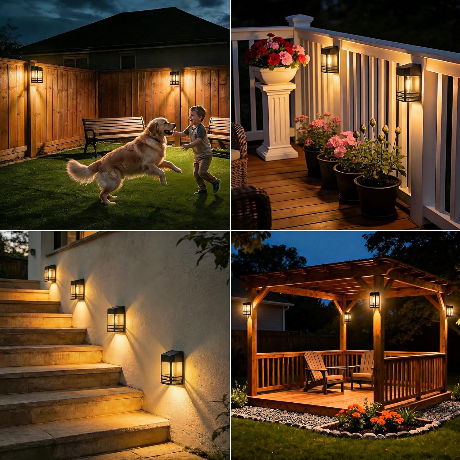 (4 pcs) Solar Fence Lights Outdoor Garden 6 Packs LED Retro Solar Wall Lights Outdoor Waterproof Auto On Off Fence Lights Solar Powered for Patio Decking Gate Yard 