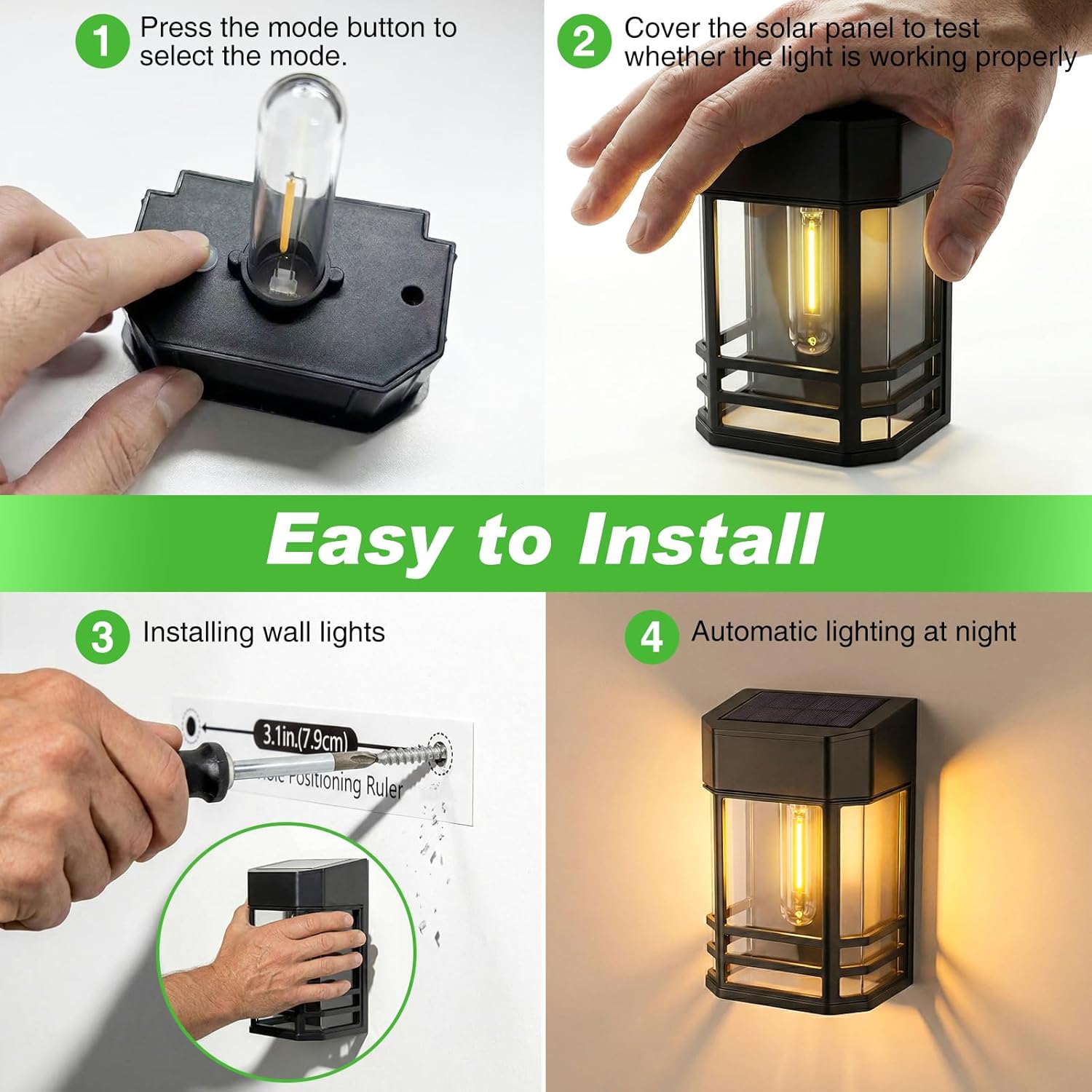 (4 pcs) Solar Fence Lights Outdoor Garden 6 Packs LED Retro Solar Wall Lights Outdoor Waterproof Auto On Off Fence Lights Solar Powered for Patio Decking Gate Yard 