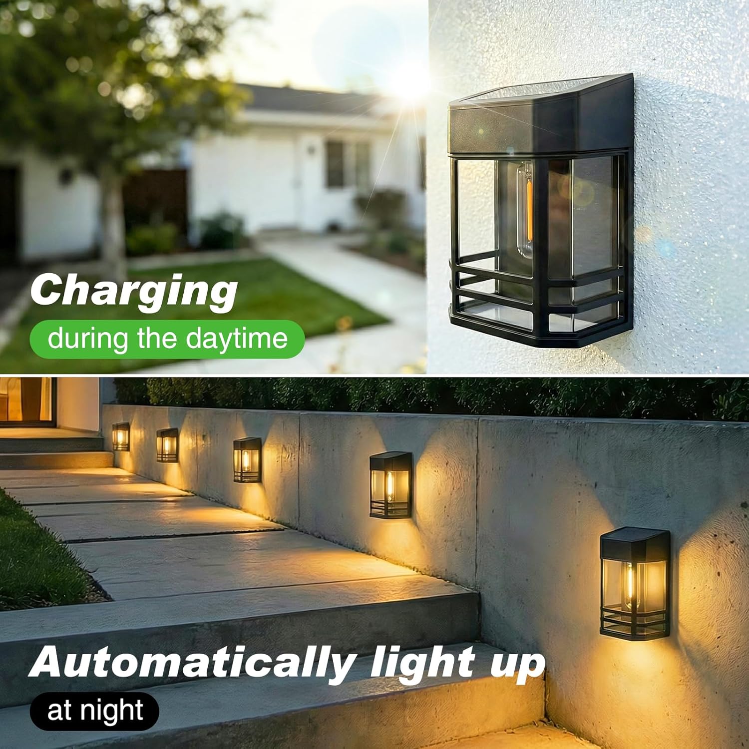 (4 pcs) Solar Fence Lights Outdoor Garden 6 Packs LED Retro Solar Wall Lights Outdoor Waterproof Auto On Off Fence Lights Solar Powered for Patio Decking Gate Yard 