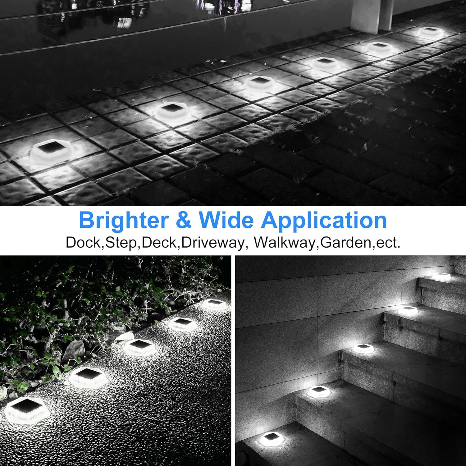  Solar Deck Lights Dusk Till Dawn Outdoor Lights Cool White Ground Lights Waterproof Step Light LED Disk Lighing for Garden Sidewalk Runway Fence Patio Pathway 