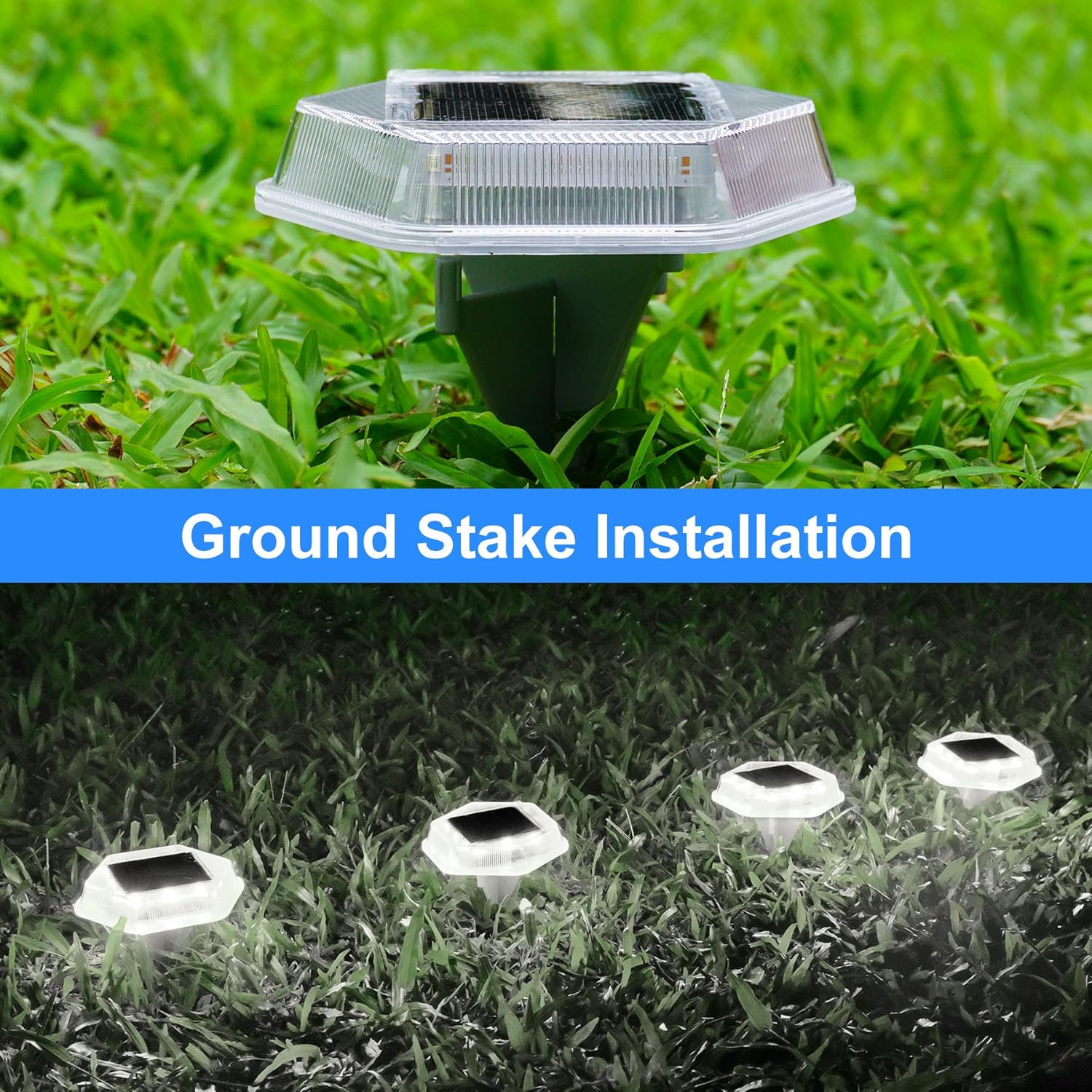  Solar Deck Lights Dusk Till Dawn Outdoor Lights Cool White Ground Lights Waterproof Step Light LED Disk Lighing for Garden Sidewalk Runway Fence Patio Pathway 