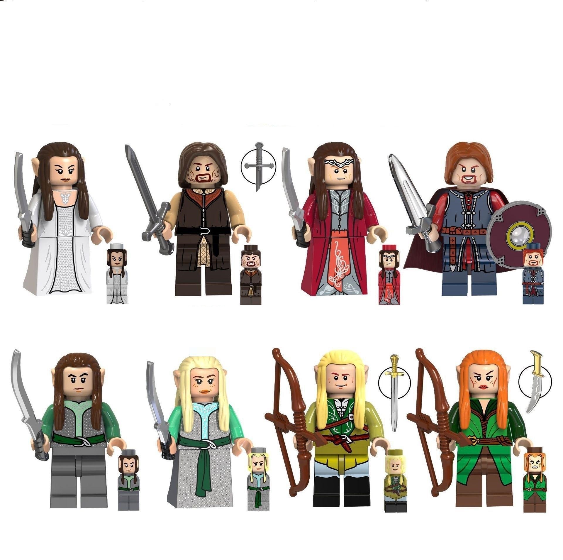8 PCS Sets Lord Of The Rings Fellowship Toy Action MiniFigures Elf Warrior Building Blocks Fits Lego