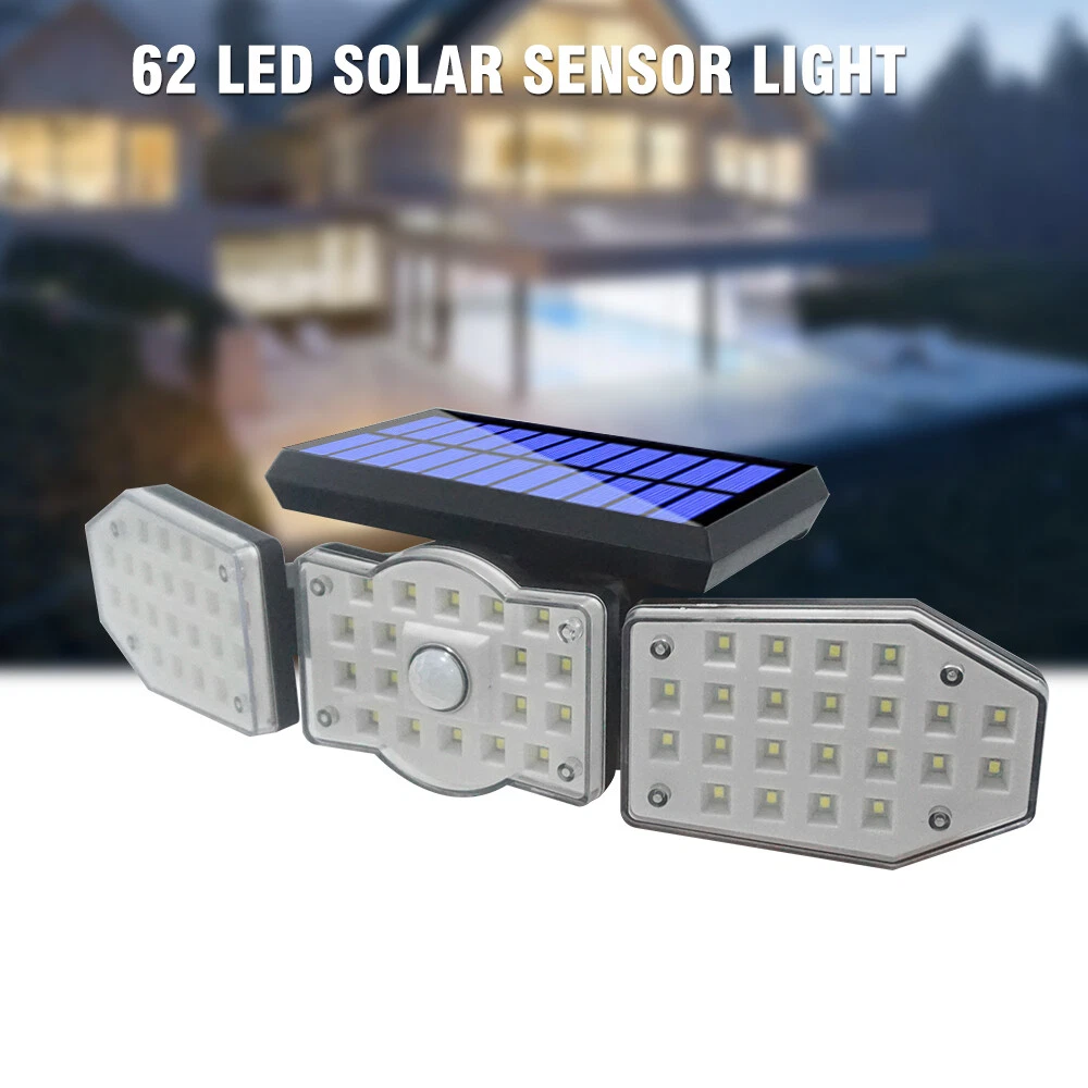 (2 PCS) 600W 62LED Solar Flood Light Motion Sensor Security Wall Street Yard Outdoor Lamp