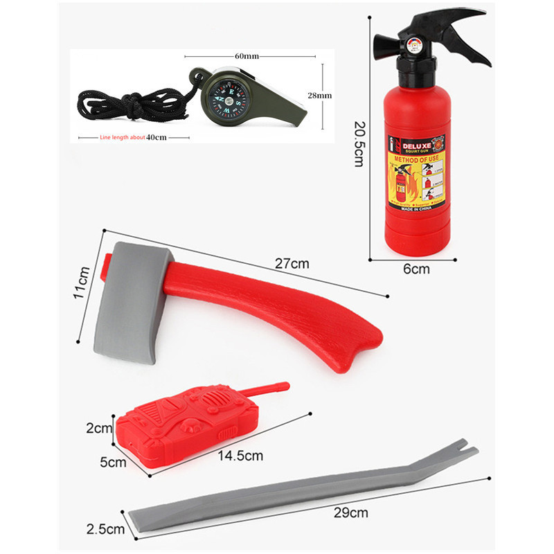 Toddler Firefighter Costume Halloween Cosplay Set with Water Gun Walkie Talkie Compass Whistle Playhouse Party Birthday Gift