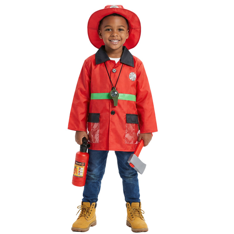 Toddler Firefighter Costume Halloween Cosplay Set with Water Gun Walkie Talkie Compass Whistle Playhouse Party Birthday Gift