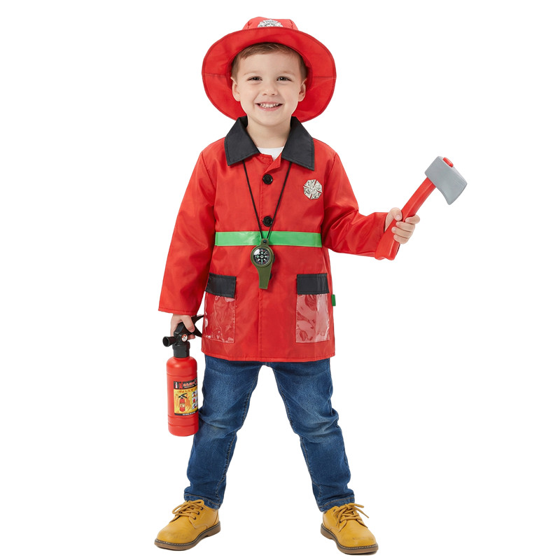 Toddler Firefighter Costume Halloween Cosplay Set with Water Gun Walkie Talkie Compass Whistle Playhouse Party Birthday Gift