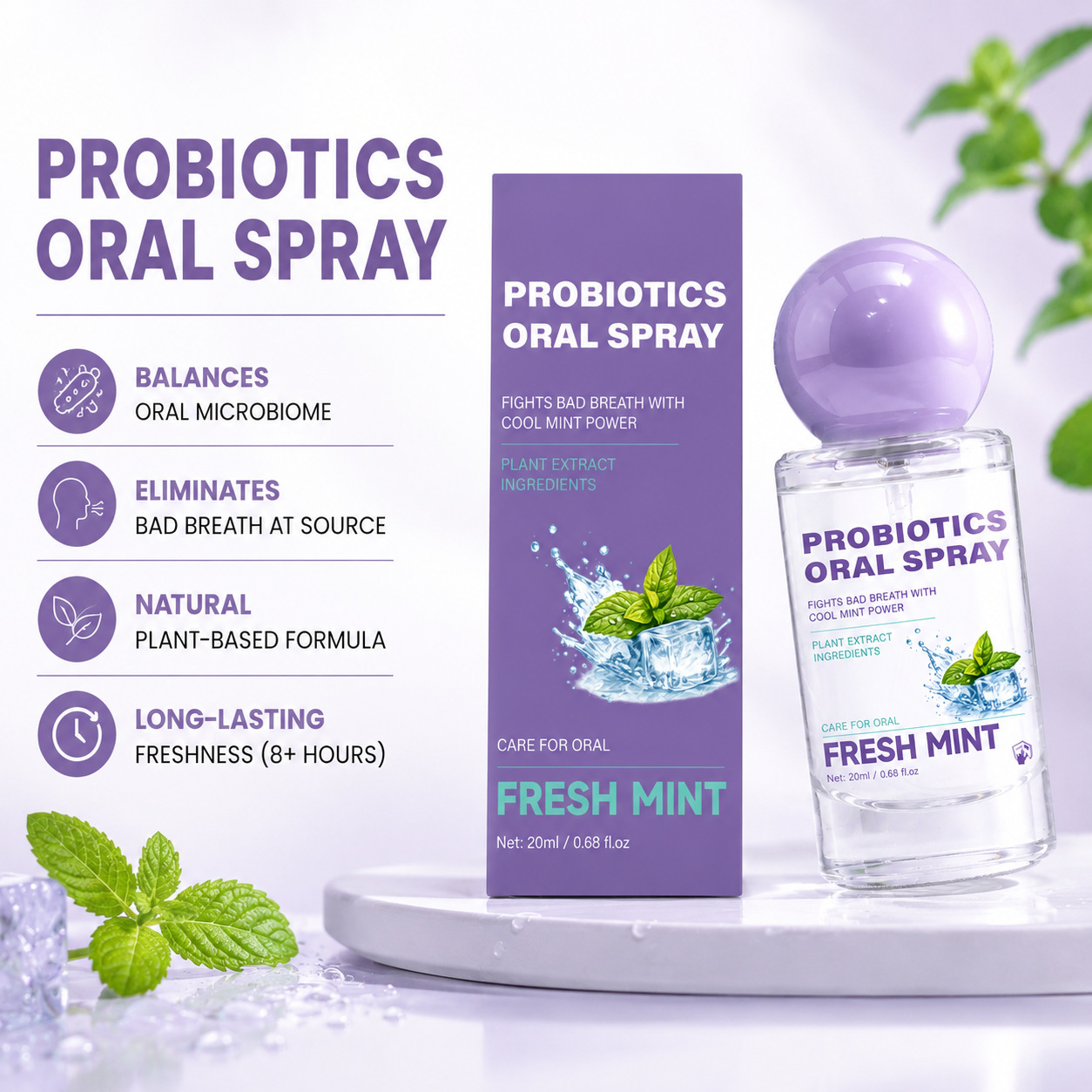 Probiotic Oral Spray For Breath Freshening And Oral Hygiene Daily Mouth Care Neutral Packaging 20ml