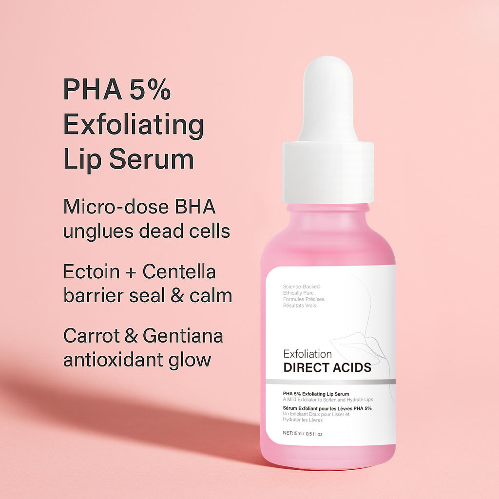 PHA 5 Percent Exfoliating Lip Serum For Smoothing Softening And Hydrating Dry Lips Daily Lip Care Treatment