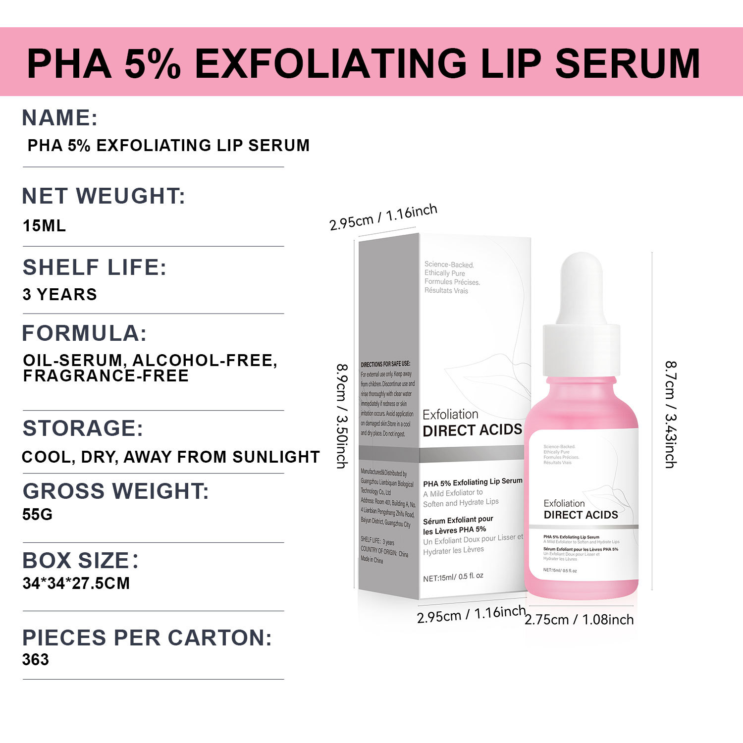 PHA 5 Percent Exfoliating Lip Serum For Smoothing Softening And Hydrating Dry Lips Daily Lip Care Treatment
