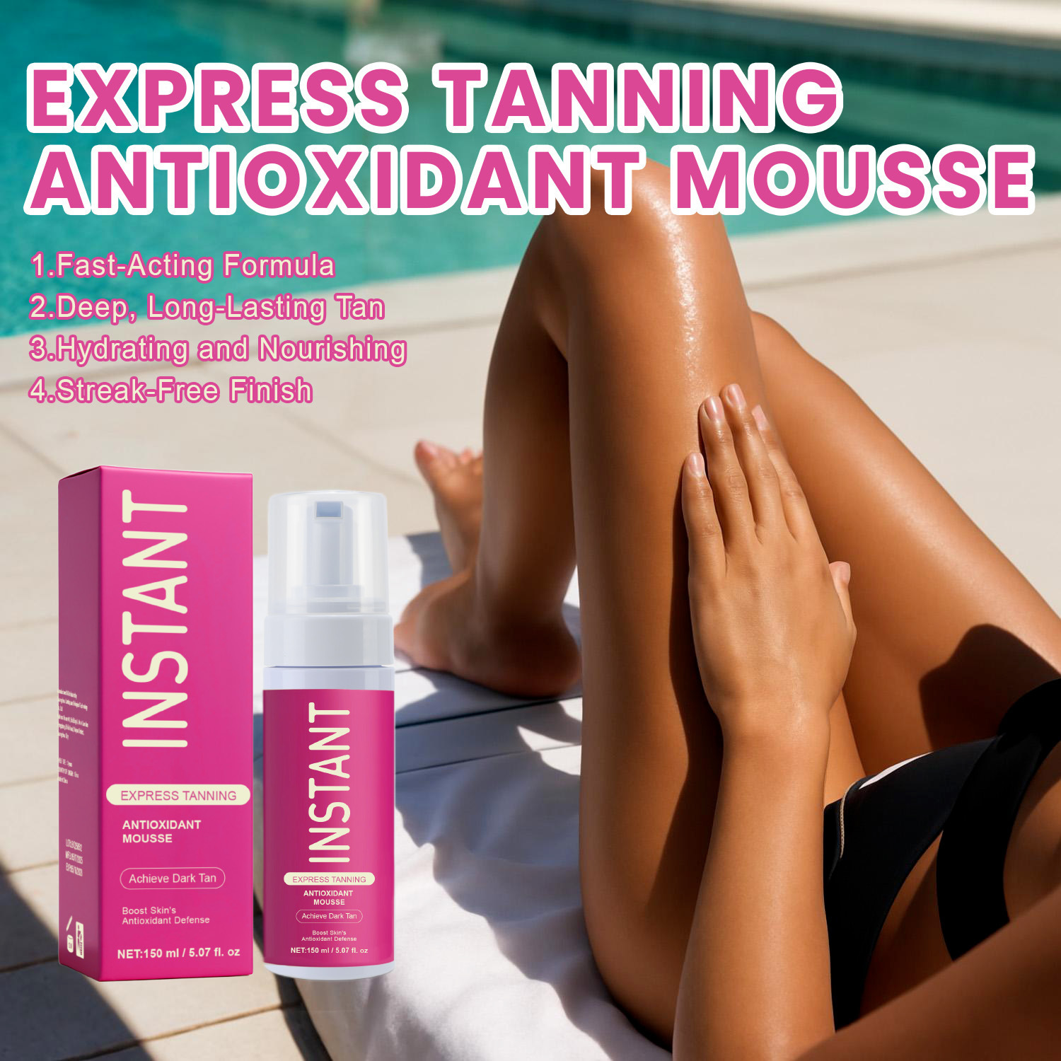 Rapid Tanning Antioxidant Mousse For Sunless Bronzing Natural Glow Even Application Daily Body Care 150ml