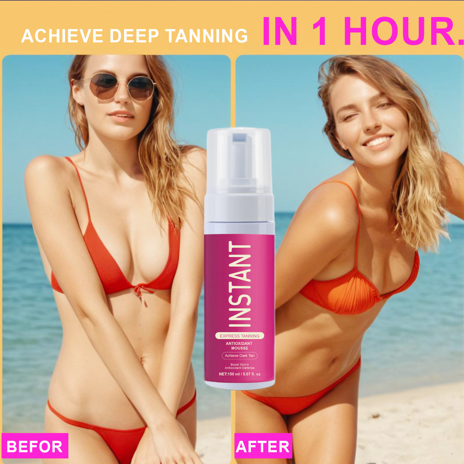 Rapid Tanning Antioxidant Mousse For Sunless Bronzing Natural Glow Even Application Daily Body Care 150ml