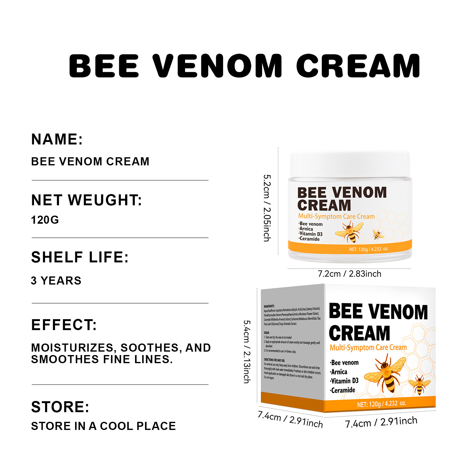 Bee Venom Multi Effect Face Cream Gentle Hydrating Nourishing Smoothing Brightening Daily Moisturizer