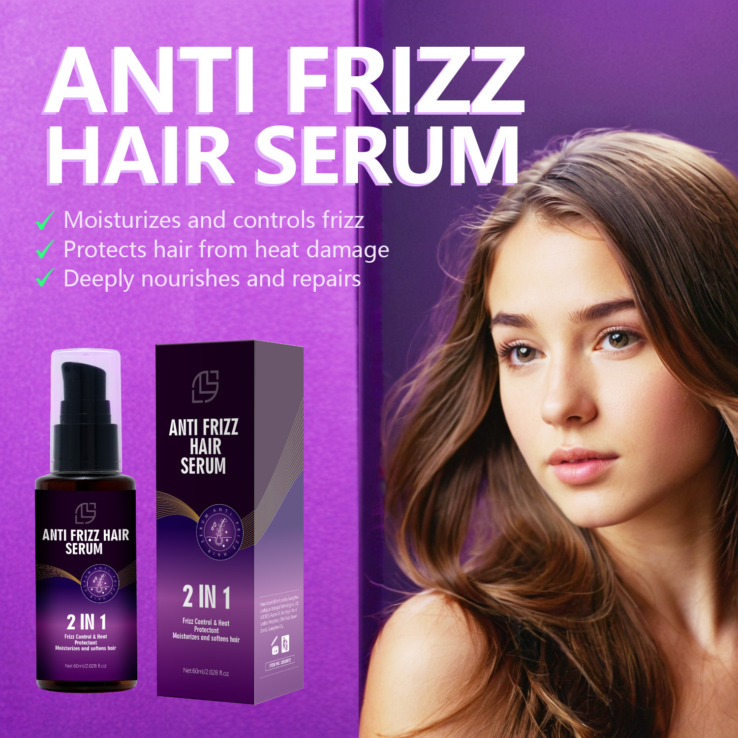 Anti Frizz Hair Serum Smoothing Taming Unruly Hair For Dry Frizzy Damaged Hair Daily Nourishing Care 60ml
