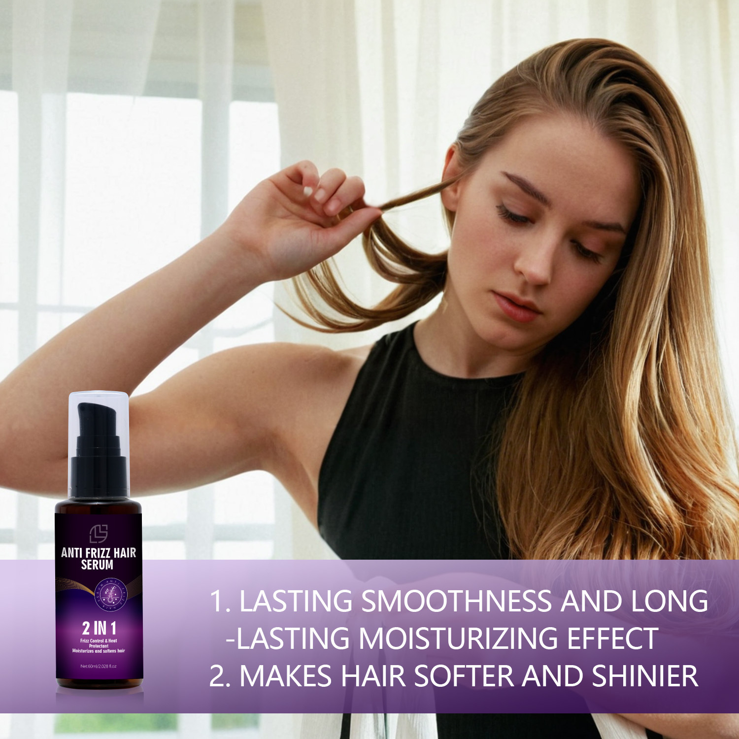 Anti Frizz Hair Serum Smoothing Taming Unruly Hair For Dry Frizzy Damaged Hair Daily Nourishing Care 60ml