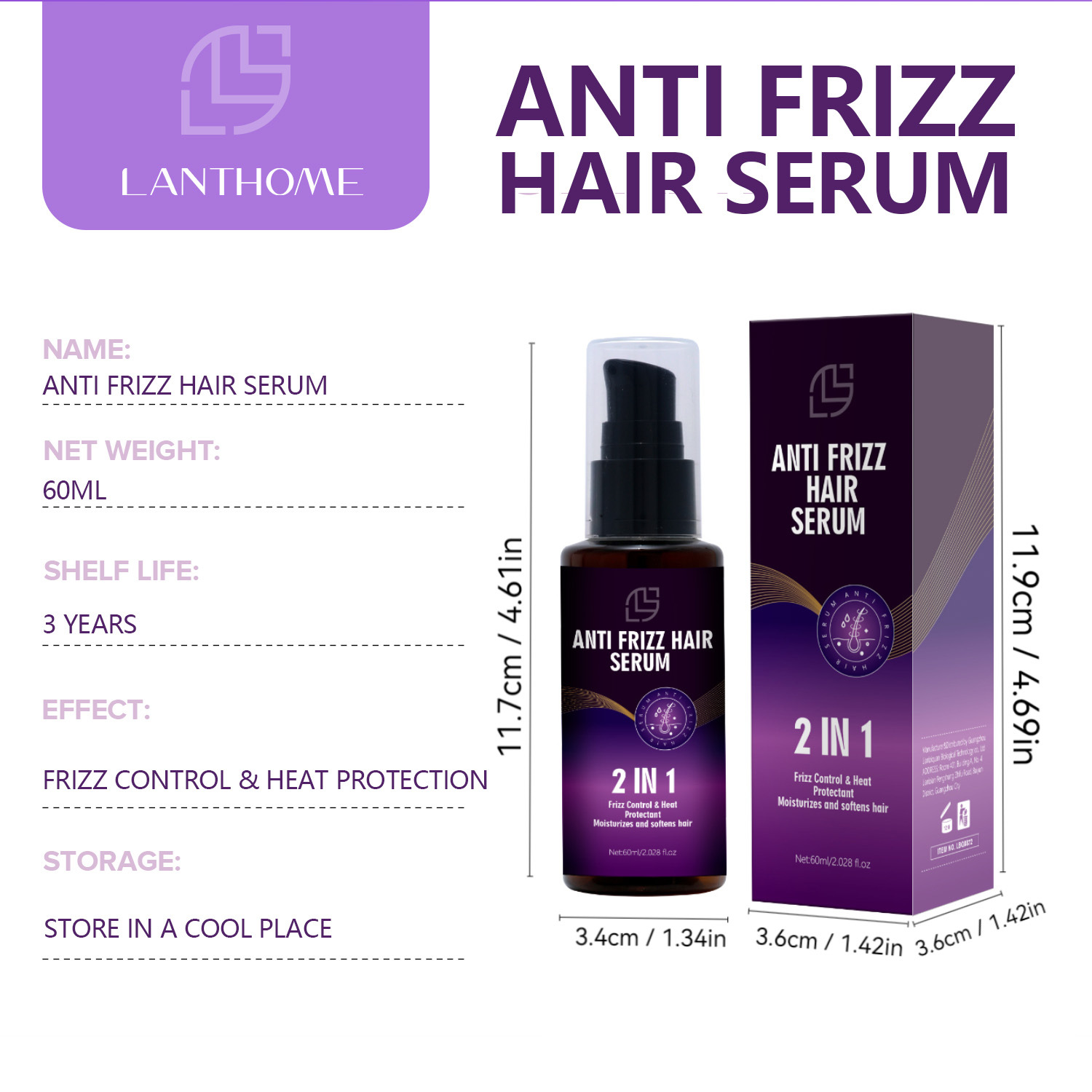 Anti Frizz Hair Serum Smoothing Taming Unruly Hair For Dry Frizzy Damaged Hair Daily Nourishing Care 60ml