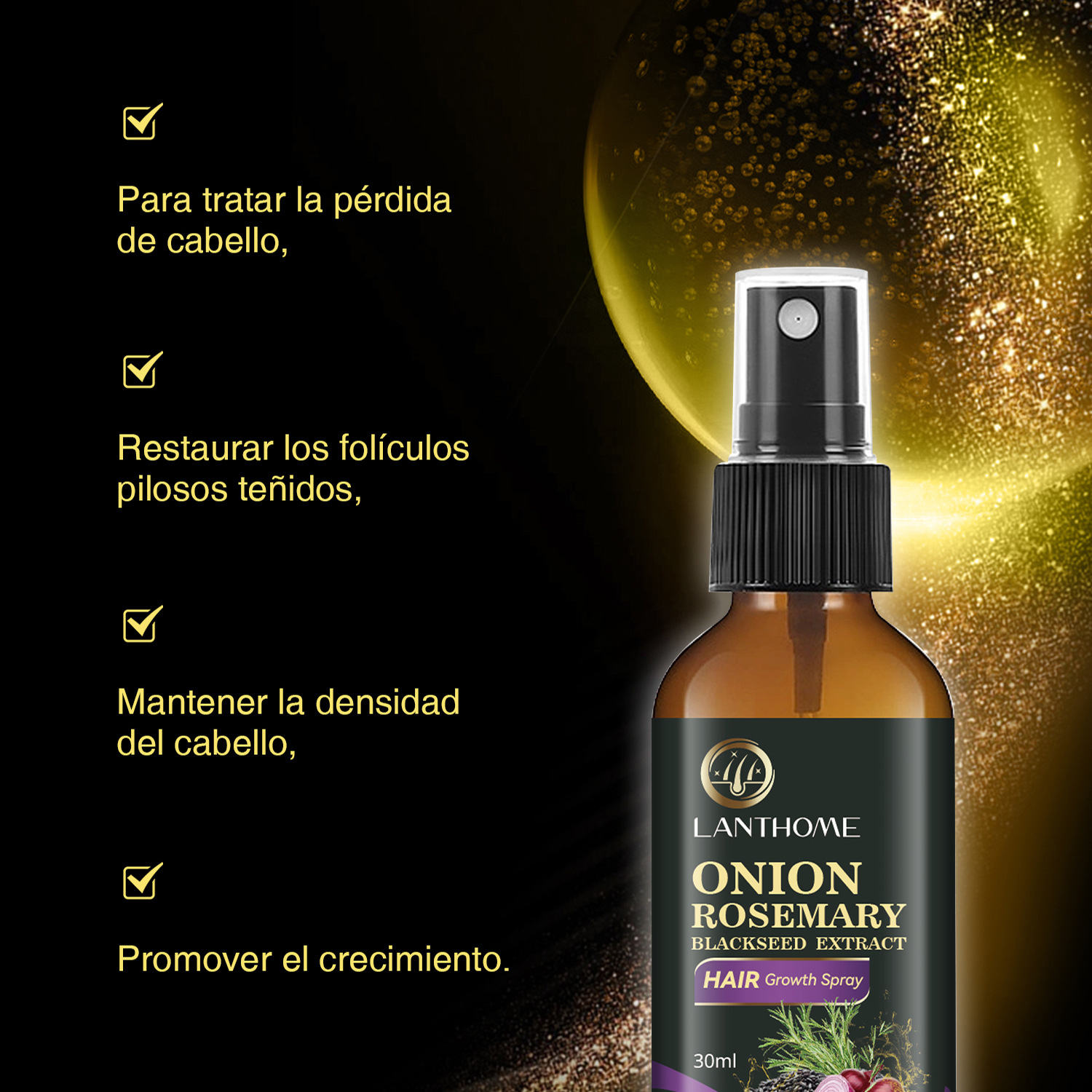 Onion Rosemary Black Rice Hair Care Spray Nourishing Strengthening Smoothing For Dry Damaged Hair Daily Scalp And Strand Treatment 30ml