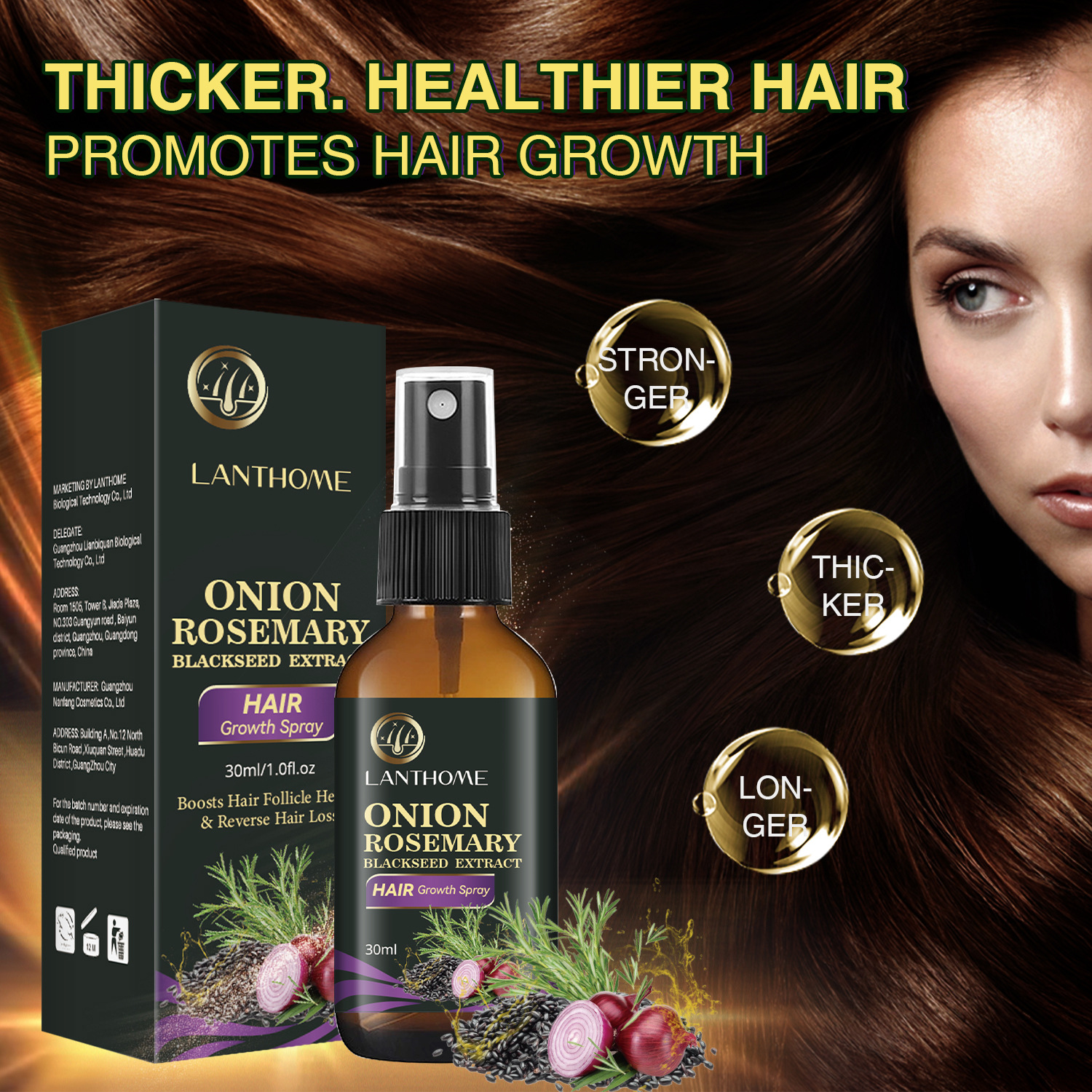 Onion Rosemary Black Rice Hair Care Spray Nourishing Strengthening Smoothing For Dry Damaged Hair Daily Scalp And Strand Treatment 30ml