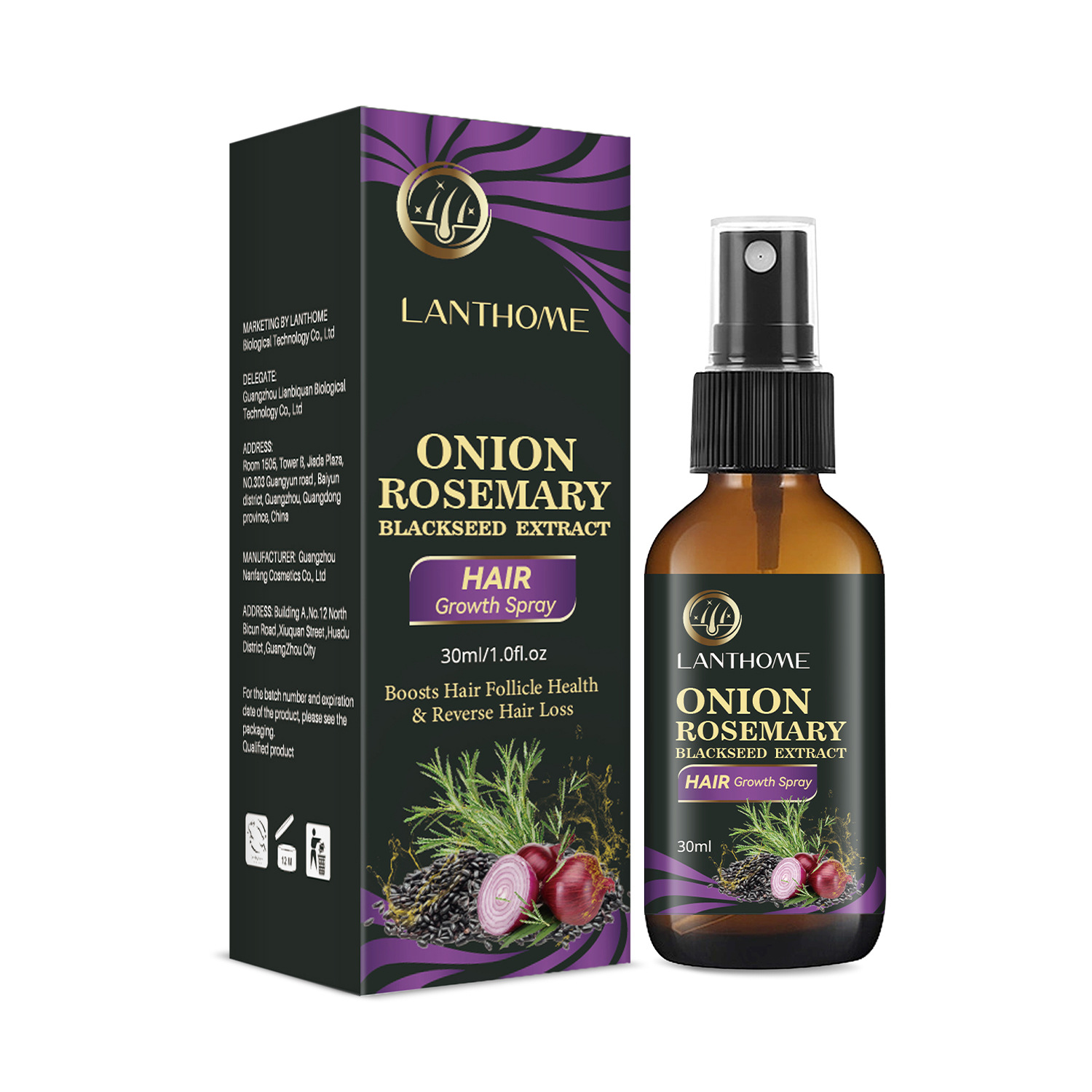 Onion Rosemary Black Rice Hair Care Spray Nourishing Strengthening Smoothing For Dry Damaged Hair Daily Scalp And Strand Treatment 30ml