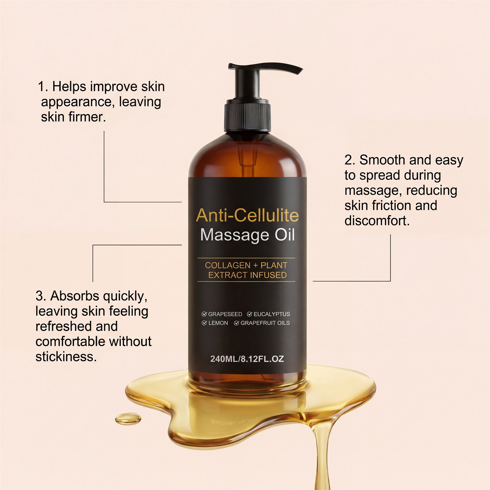 Skin Massage Oil Mild Refreshing Moisturizing Daily Delicate Glossy Elastic Tender Body Skin Care Liquid