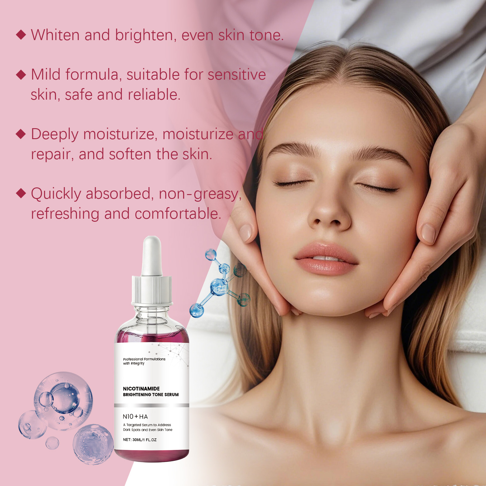Nicotinamide Moisturizing Essence Liquid Hydrating Nourishing Refreshing Absorbable Soft Smooth Facial Skin Care Serum Product Gentle Massage