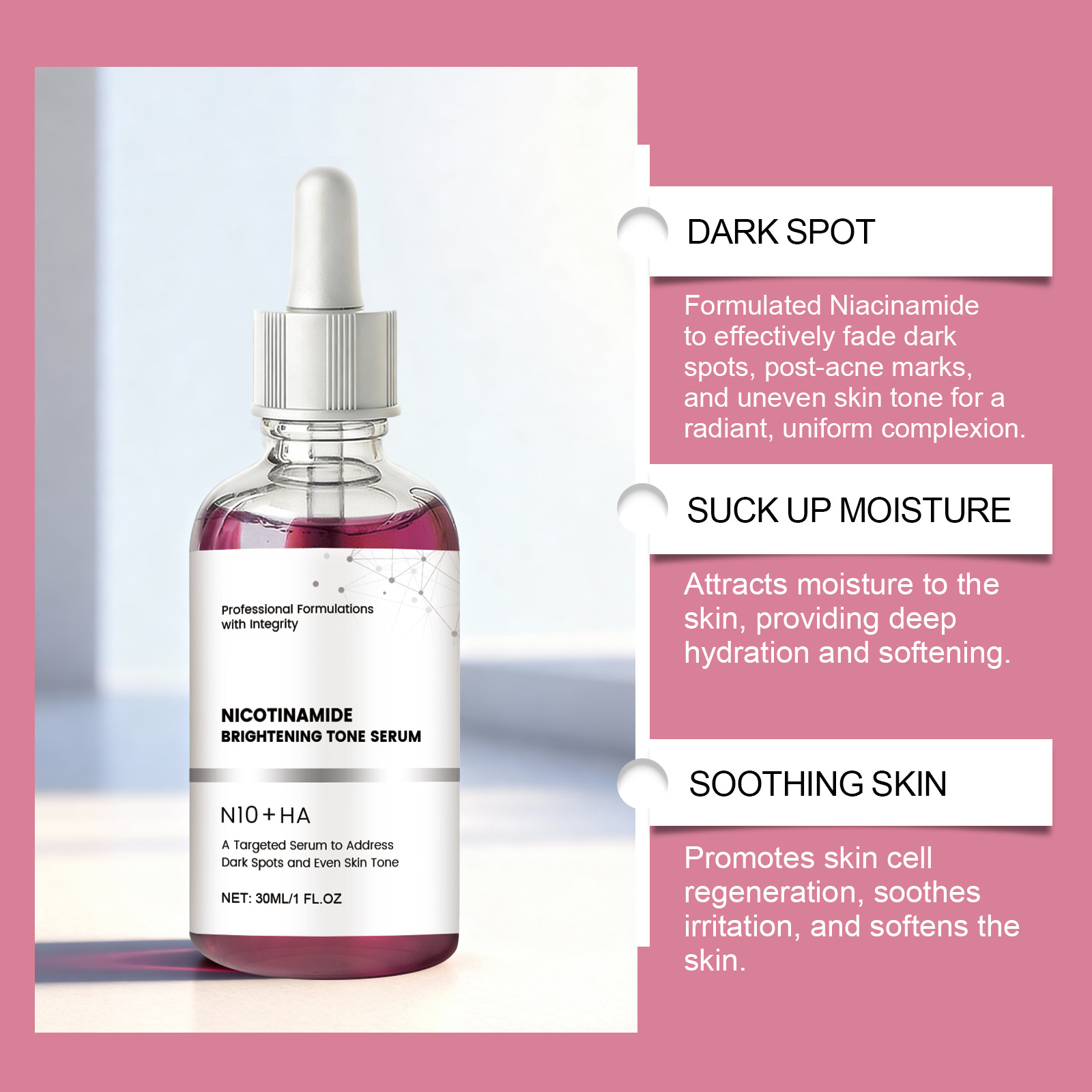 Nicotinamide Moisturizing Essence Liquid Hydrating Nourishing Refreshing Absorbable Soft Smooth Facial Skin Care Serum Product Gentle Massage