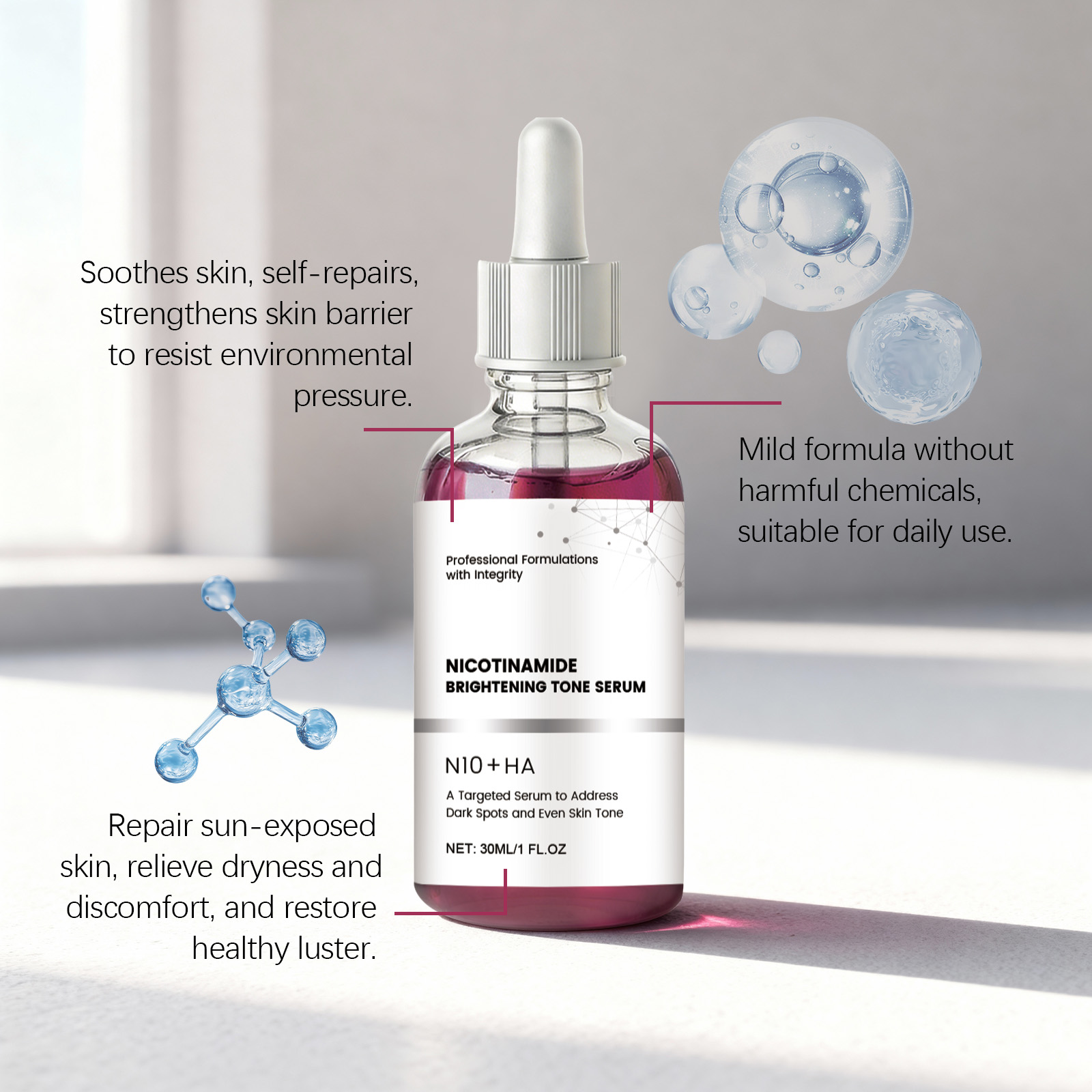 Nicotinamide Moisturizing Essence Liquid Hydrating Nourishing Refreshing Absorbable Soft Smooth Facial Skin Care Serum Product Gentle Massage