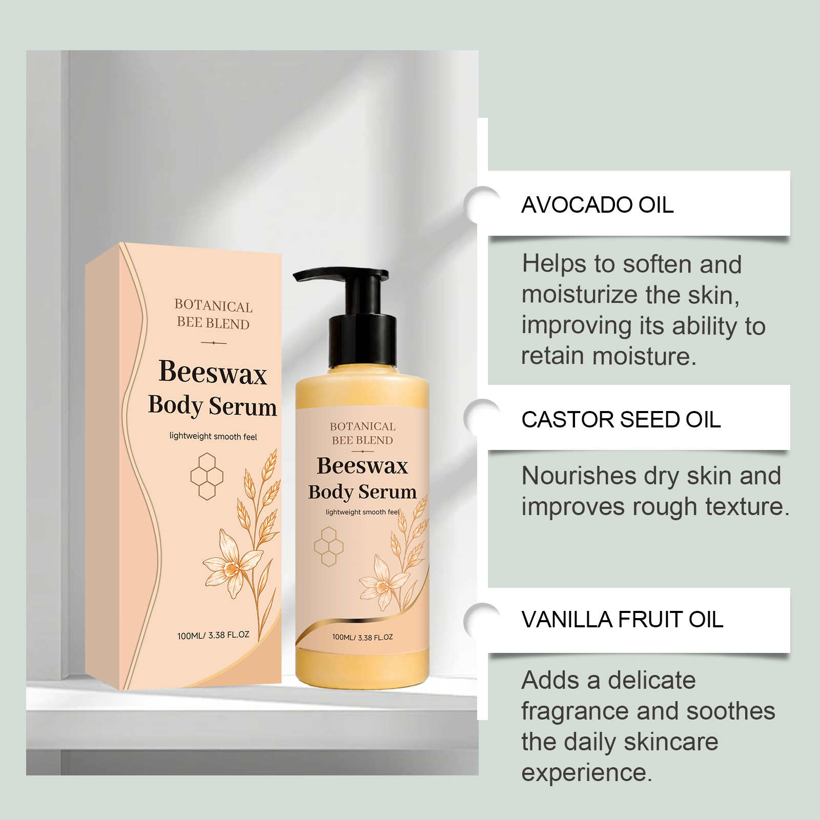 Beeswax Moisturizing Body Essence Soft Glowing Light Absorb Mild Nourish Whole Body Use