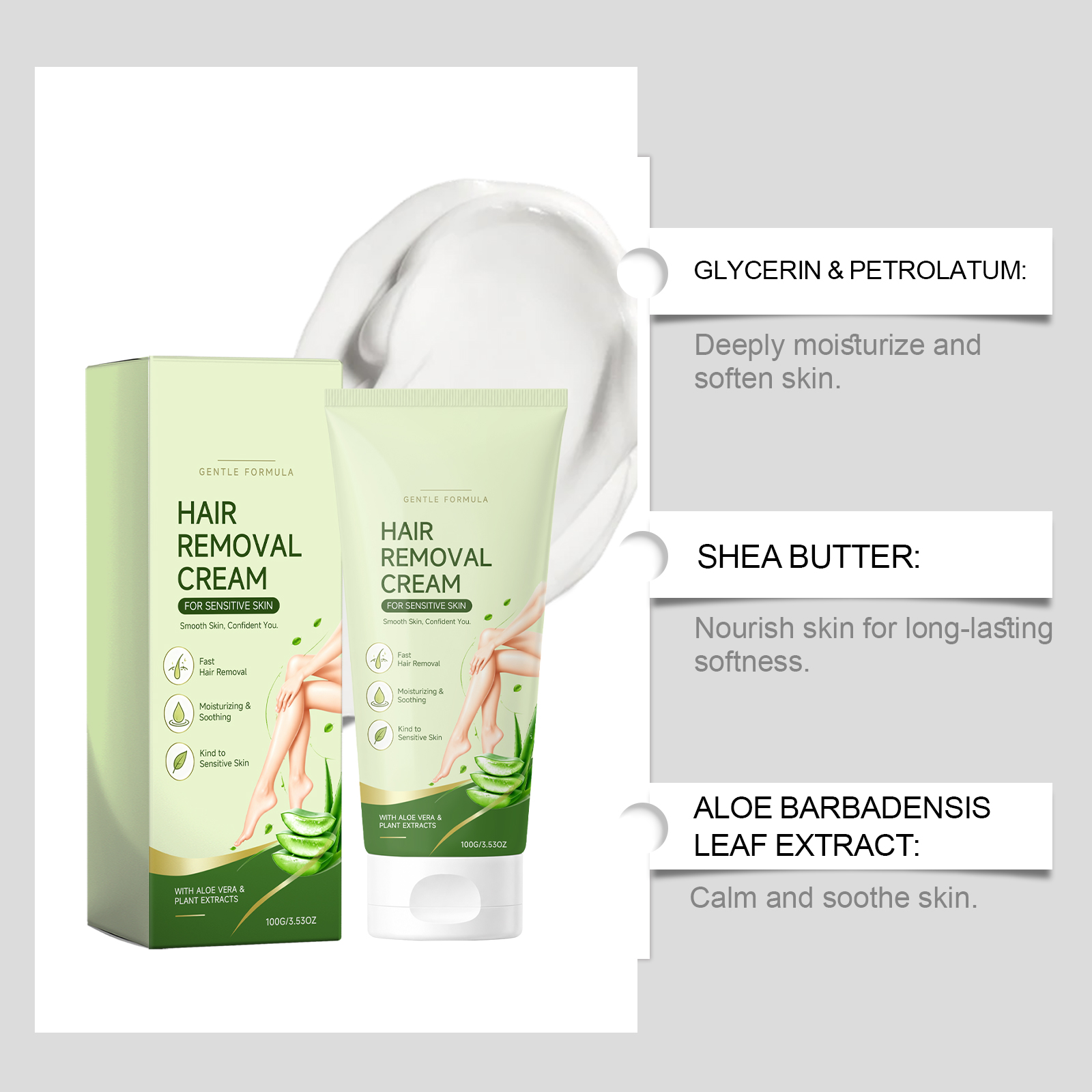 Smooth Hair Removal Cream Soft Silky Gentle Refreshing Clean Care Body Skin
