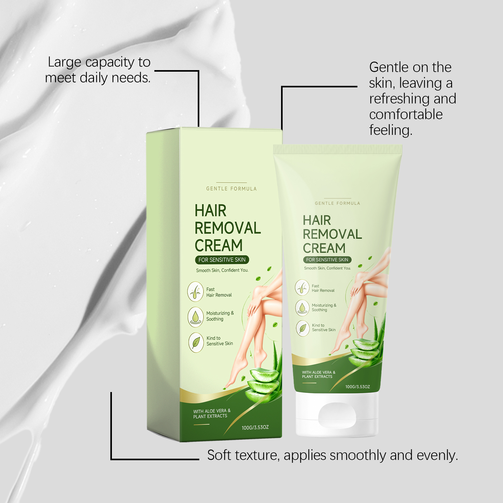 Smooth Hair Removal Cream Soft Silky Gentle Refreshing Clean Care Body Skin