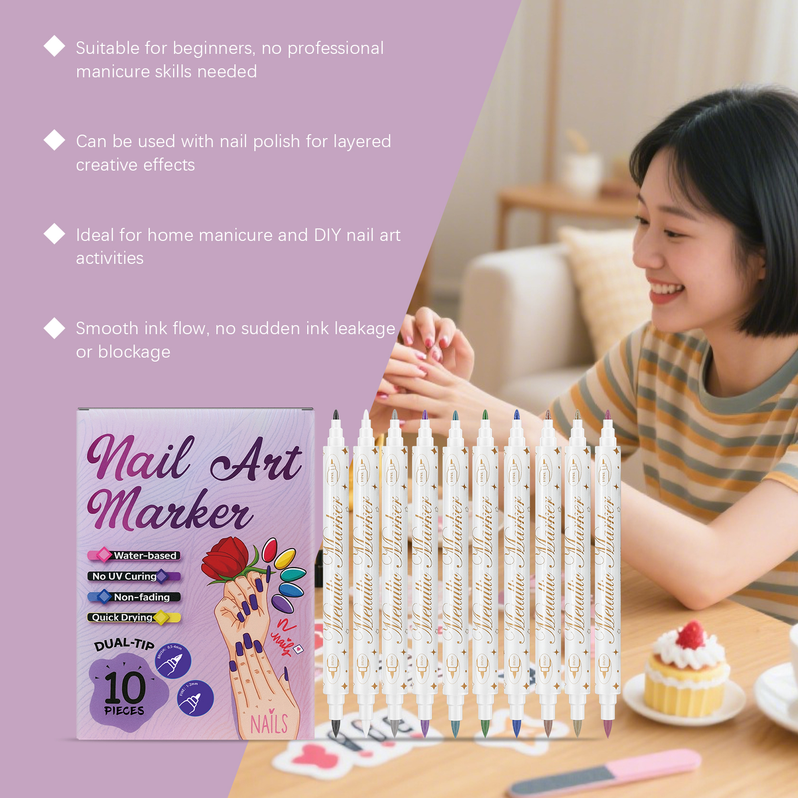 Nail Art Marker Pen Rich Vivid Color Easy Coloring Beginner Fashion Creative Nail Tool